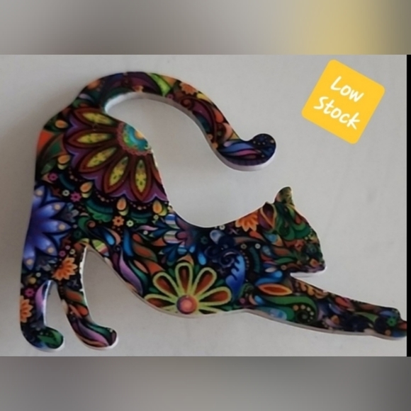 BOHEMIAN Cat Brooch BRG - Picture 1 of 4